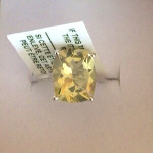 Sterling Silver Lemon Quartz Cushion Cut Faceted Ring